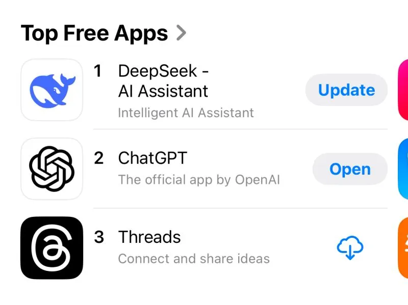 Image 30: DeepSeek app sitting at number 1 overall in the US Iphone App Store is not…  | Nathan Lambert